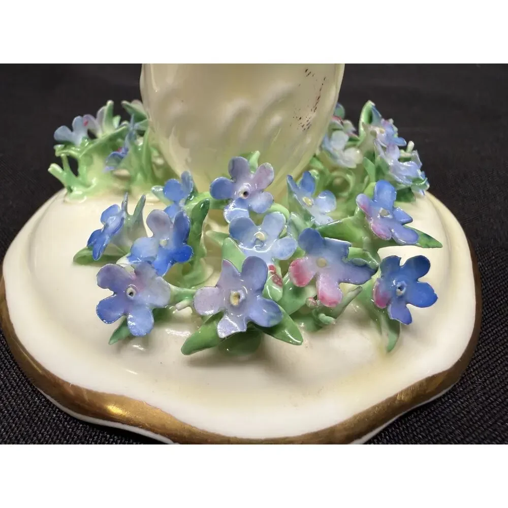 Rare pair crown staffordshire candle holders flowers purple porcelain 2